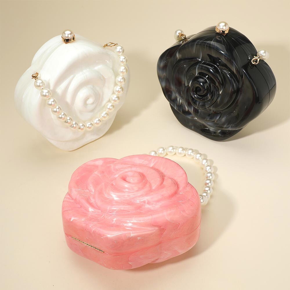 Elegant Rose-Shaped Clutch with Pearl Handle